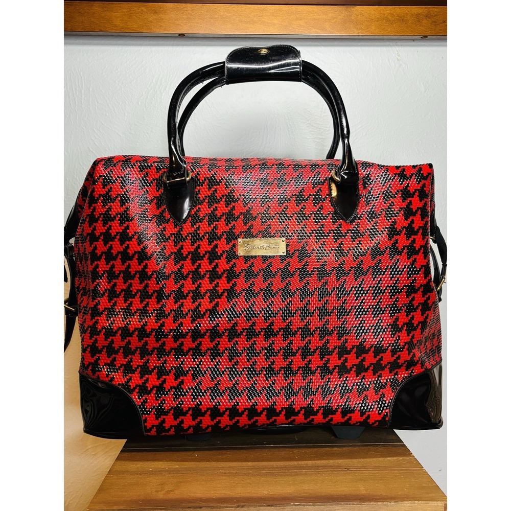 Samantha Brown Wheeled Weekender Bag Red And Black Houndstooth ‎ Preppy Travel